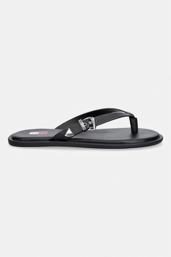 Tommy Jeans šľapky dámske kožené TJW FLAT LEATHER SANDALS EN0EN03096 čierna AW26