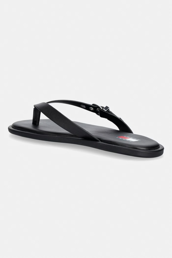 Obuv Tommy Jeans šľapky dámske kožené TJW FLAT LEATHER SANDALS EN0EN03096 čierna