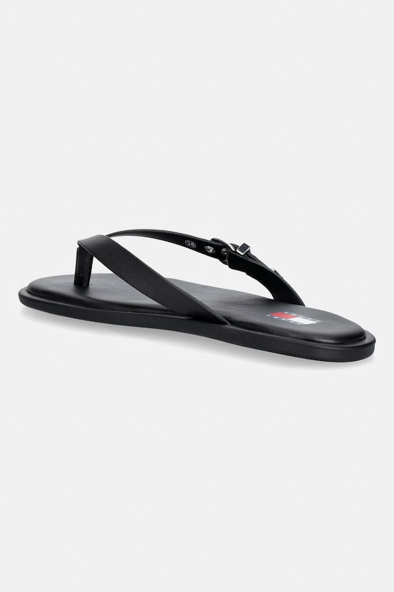 Obuv Tommy Jeans šľapky dámske kožené TJW FLAT LEATHER SANDALS EN0EN03096 čierna