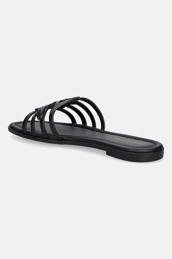 Obuwie Tommy Hilfiger klapki z odkrytymi palcami damskie skórzane TH SCRIPT FLAT MULE LTH FW0FW09368 czarny