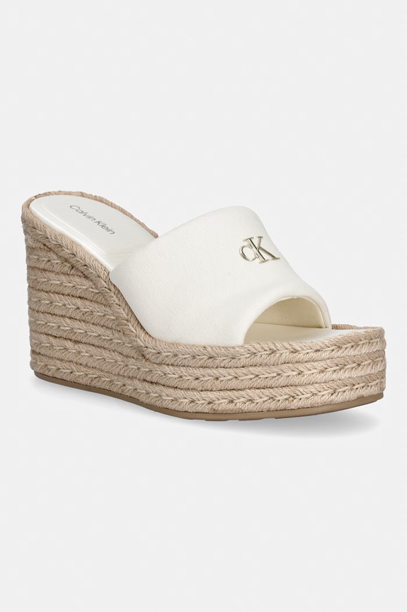 Calvin Klein klapki na koturnie damskie WEDGE ESPAD 70 CANVAS MG beżowy HW0HW03282.YAS