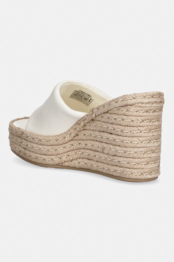 Obuwie Calvin Klein klapki na koturnie damskie WEDGE ESPAD 70 CANVAS MG HW0HW03282.YAS beżowy