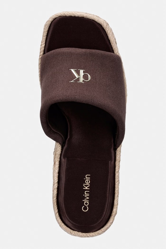 Calvin Klein klapki na koturnie damskie WEDGE ESPAD 70 CANVAS MG brązowy HW0HW03282.BAM