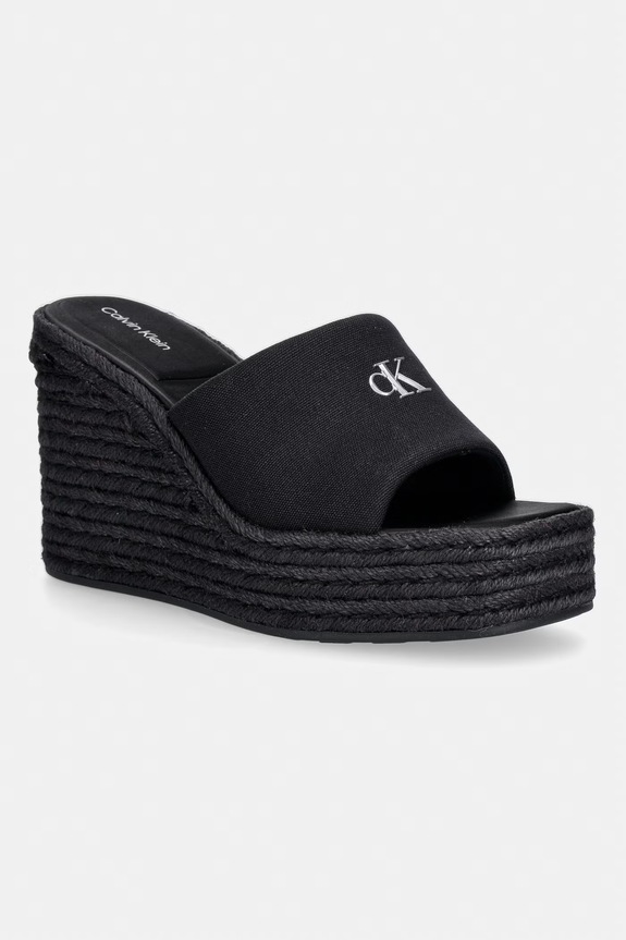 Calvin Klein klapki damskie WEDGE ESPAD 70 CANVAS MG czarny HW0HW03282.0GJ