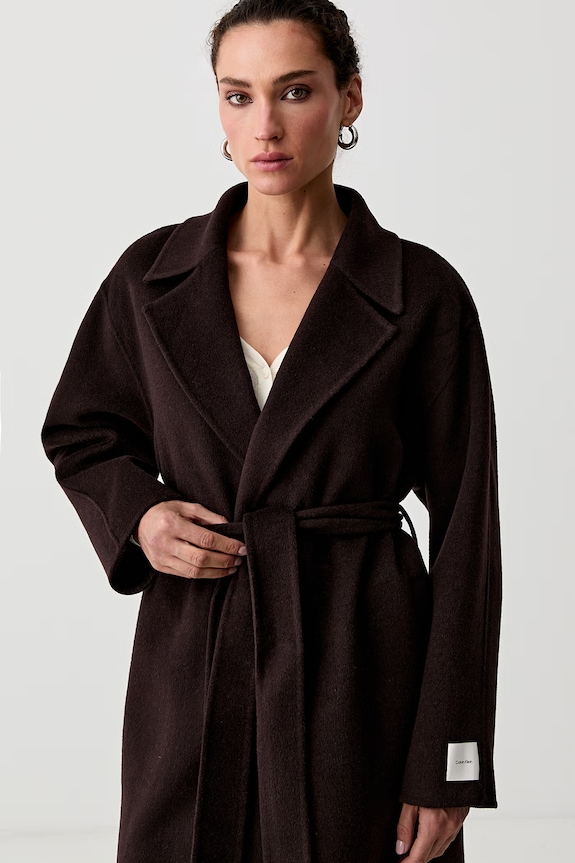 Calvin Klein kabát dámsky s vlnou hnedá LV044G509G