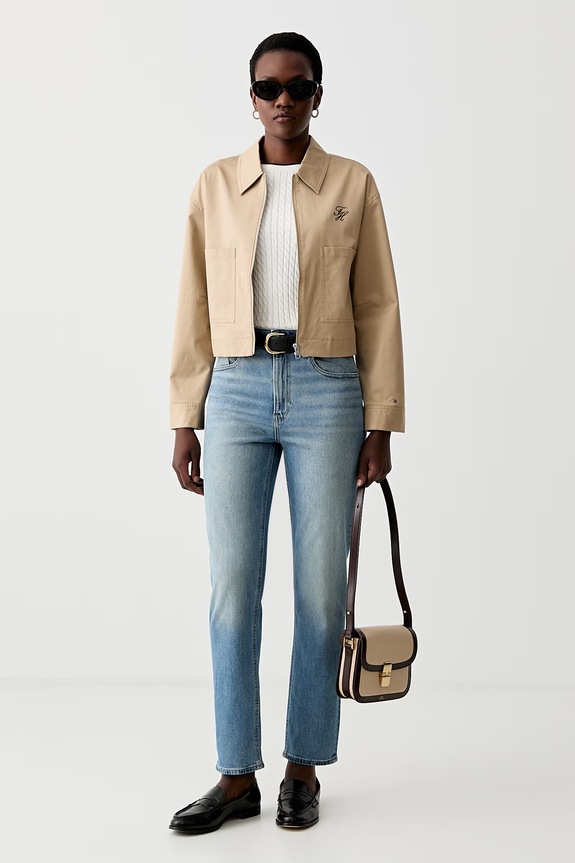 Tommy Hilfiger prechodná bunda dámska bavlnená s elastanom WW0WW50144 béžová AW26