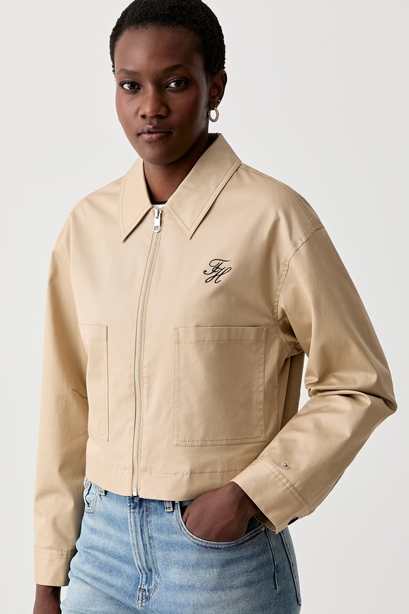 Tommy Hilfiger prechodná bunda dámska bavlnená s elastanom WW0WW50144 béžová