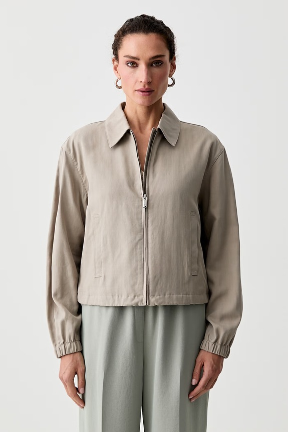 Calvin Klein krátka bunda dámska s ľanom béžová LV047G513G
