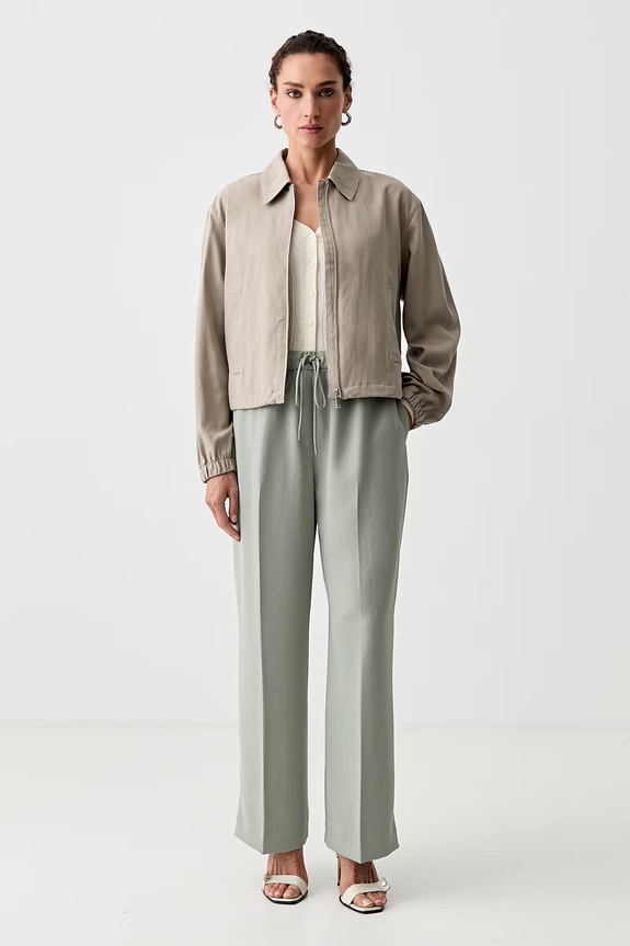 Calvin Klein krátka bunda dámska s ľanom LV047G513G béžová AW26