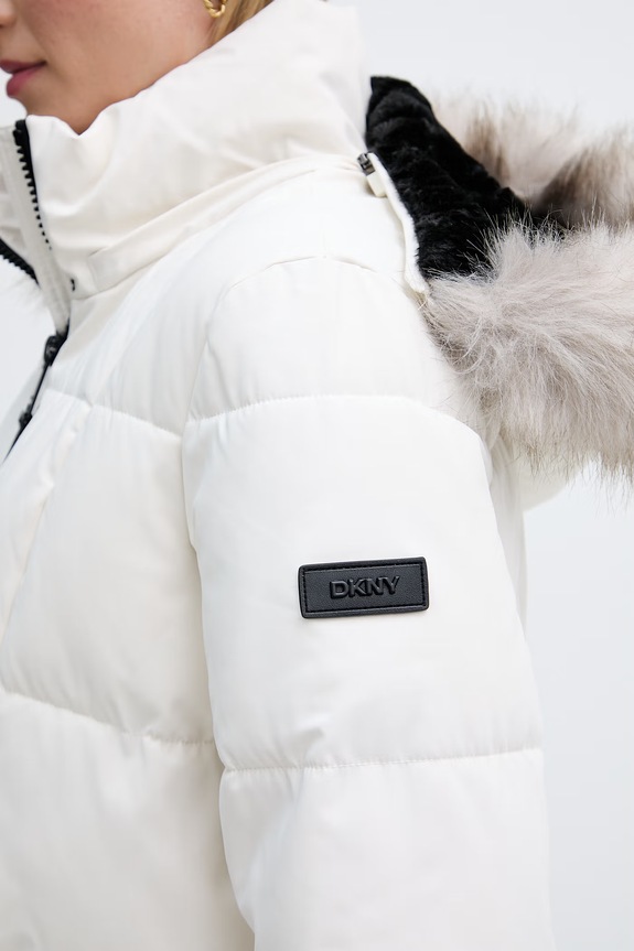 DKNY długa kurtka damska DLEMPN25 beżowy