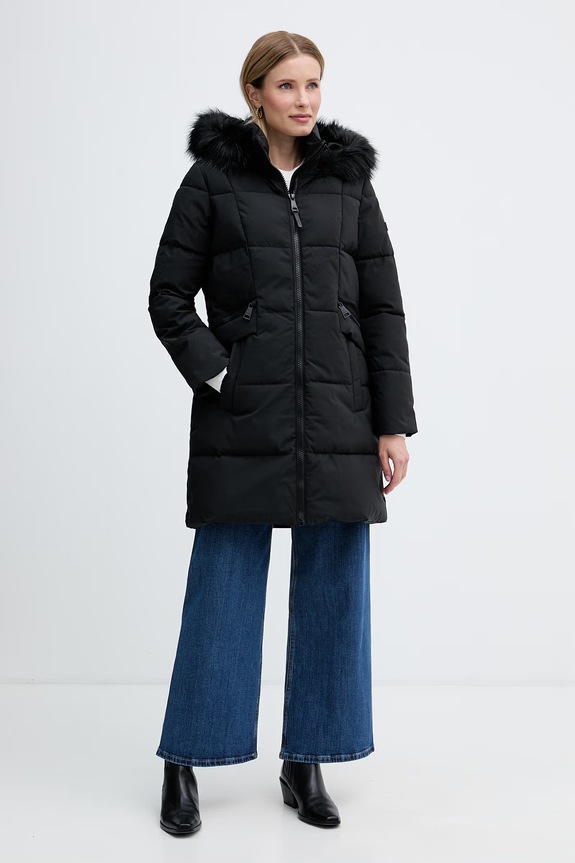 DKNY długa kurtka damska czarny DLEMPN25
