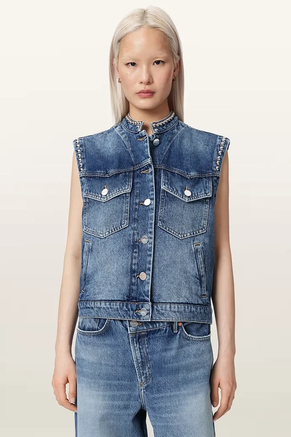 AllSaints bezrękawnik damski jeansowy MAV niebieski W135PE