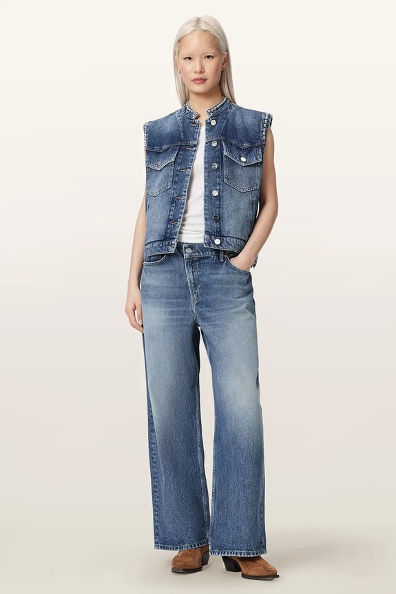 Odzież AllSaints bezrękawnik damski jeansowy MAV W135PE niebieski