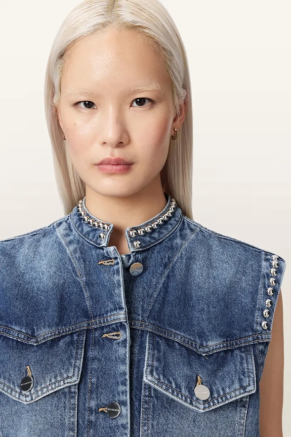 AllSaints bezrękawnik damski jeansowy MAV niebieski W135PE