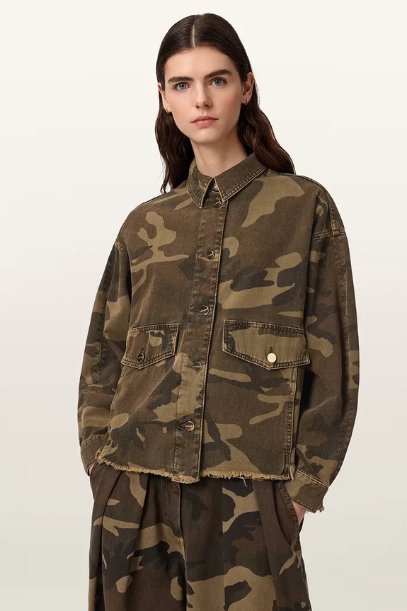 AllSaints košilová bunda dámská bavlněná HETTIE zelená W120PA