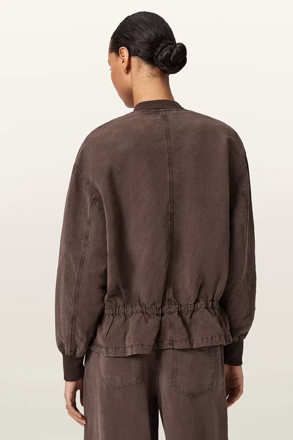 AllSaints bunda bomber dámska s ľanom SOFI W071OE hnedá AW26