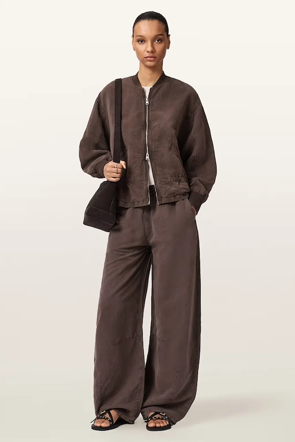 Oblečenie AllSaints bunda bomber dámska s ľanom SOFI W071OE hnedá