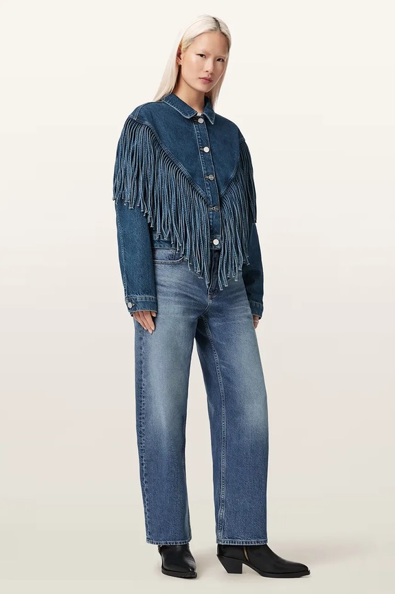 Odzież AllSaints kurtka jeansowa damska MARLENE W069OE granatowy