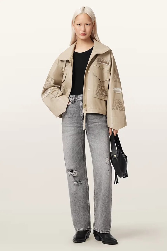 Odzież AllSaints skórzana damska CLAY W078LE beżowy