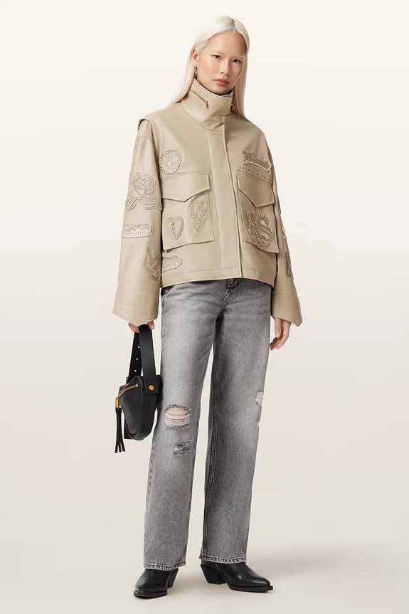 AllSaints skórzana damska CLAY beżowy W078LE