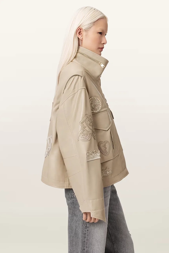 AllSaints skórzana damska CLAY W078LE beżowy
