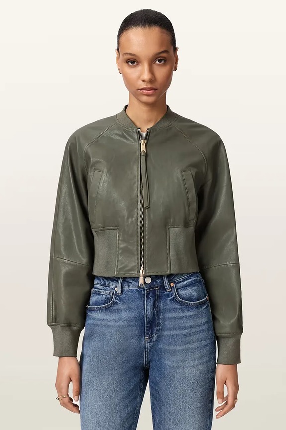 AllSaints bomberka damska skórzana SURI zielony W052LE