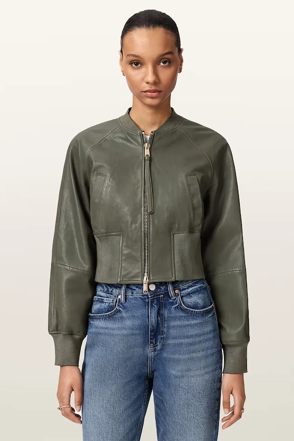 AllSaints bomberka damska skórzana SURI zielony W052LE
