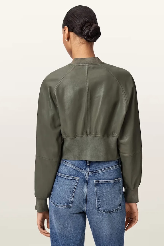 AllSaints bomberka damska skórzana SURI W052LE zielony AW26