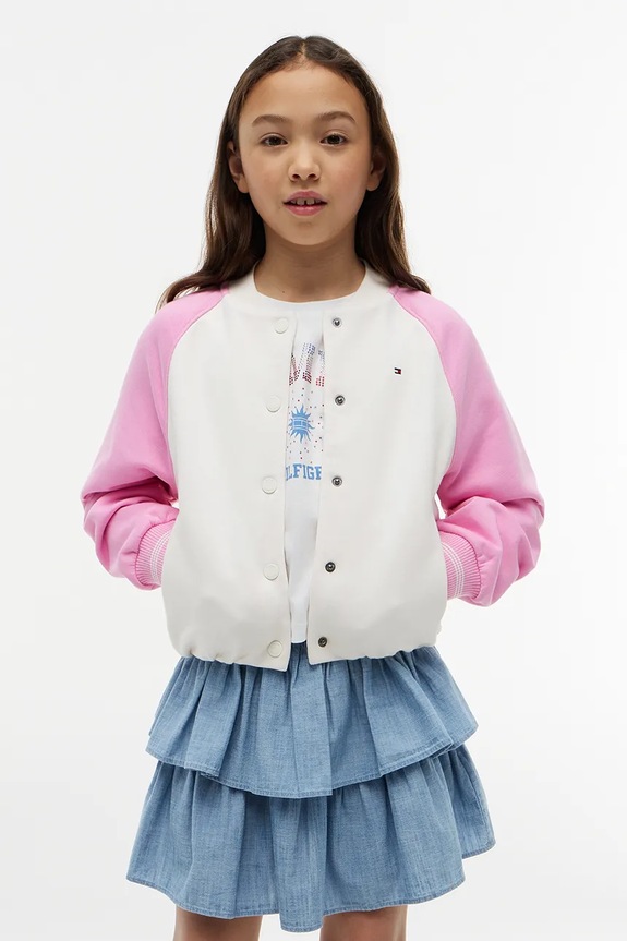 Dziewczynka Tommy Hilfiger kurtka varsity dziecięca KG0KG09444.9BY2 biały