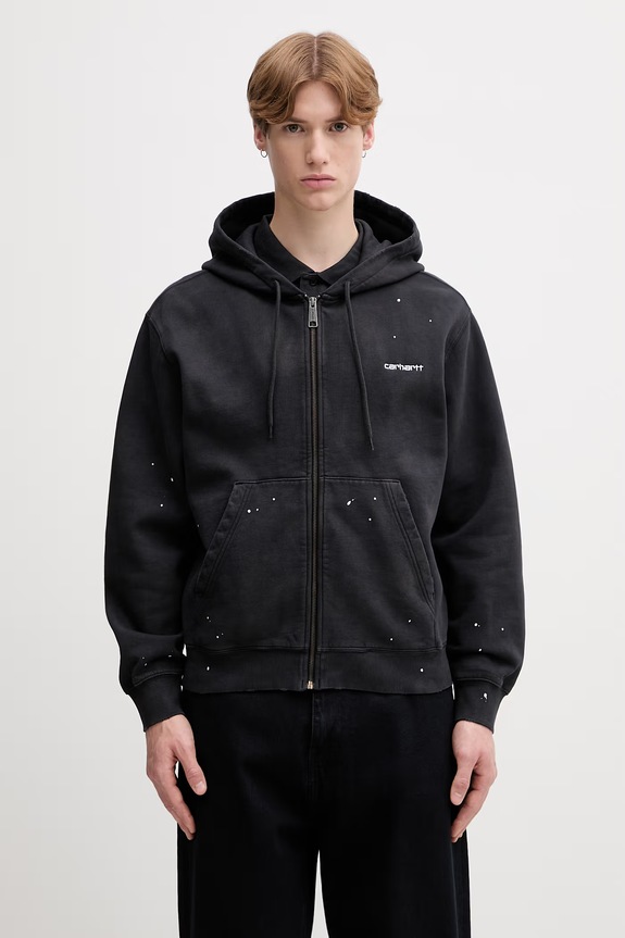 Carhartt WIP Hooded Painter bluza rozpinana z kapturem bawełniana męska czarny I036913
