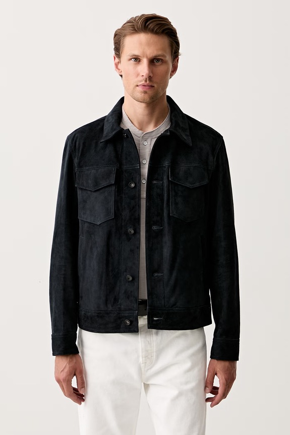 rag & bone kurtka przejściowa męska zamszowa granatowy RV4M26P0MSD