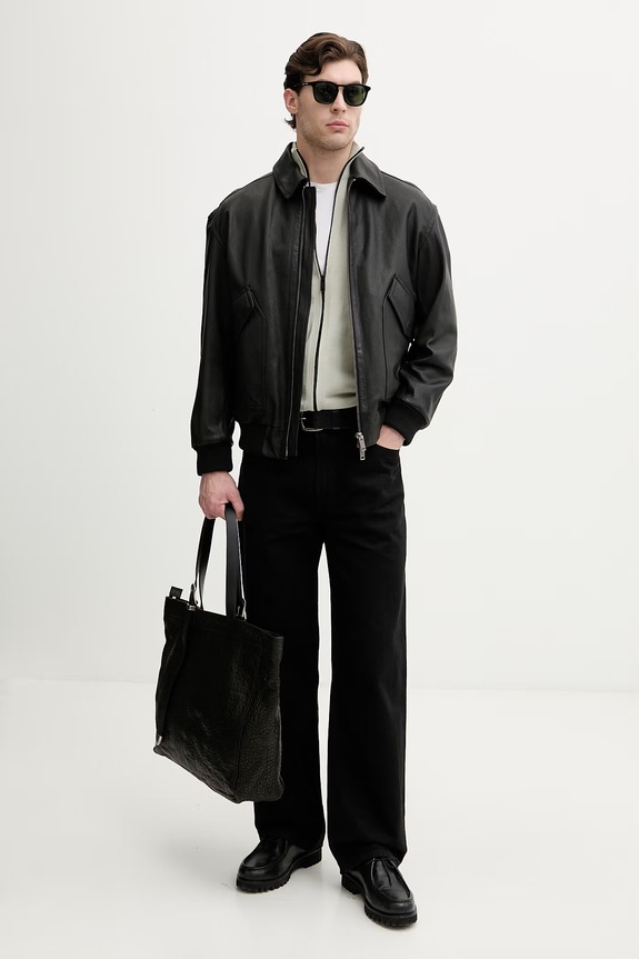 BOSS Orange prijelazna jakna muška od kože Josual 50568175 crna AW26
