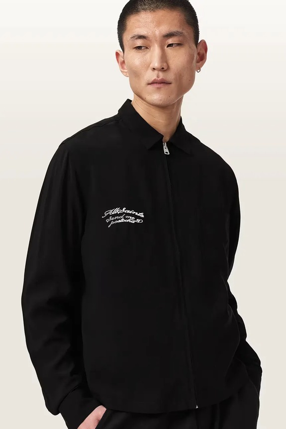 AllSaints krótka kurtka męska z wiskozy BUCK czarny M046OE