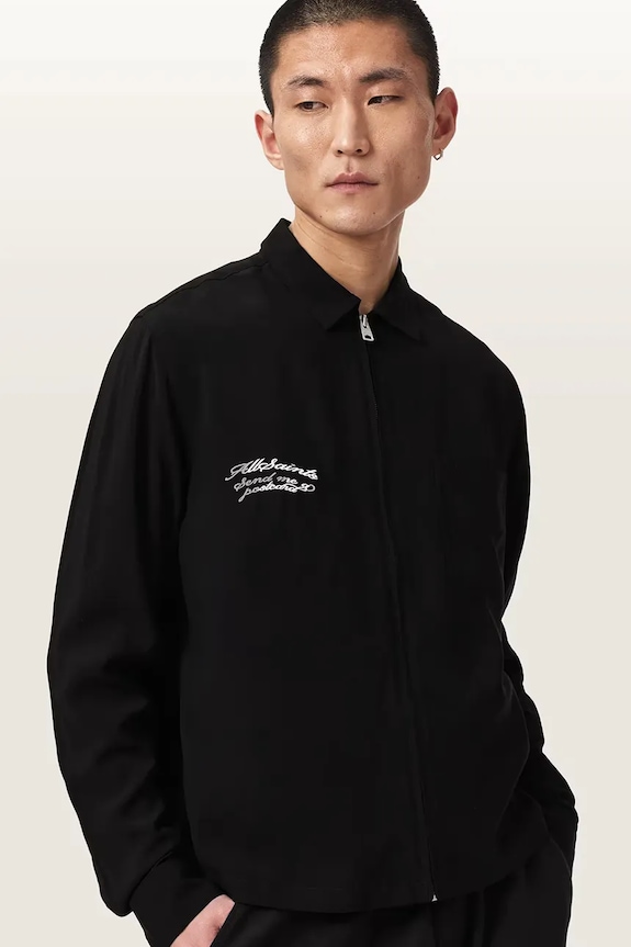 AllSaints krótka kurtka męska z wiskozy BUCK czarny M046OE