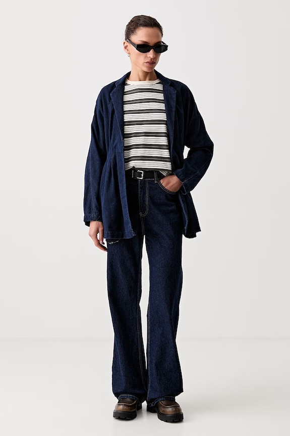 rag & bone marynarka jednorzędowa damska jeansowa Mandi RJ4C26P4UOR granatowy AW26