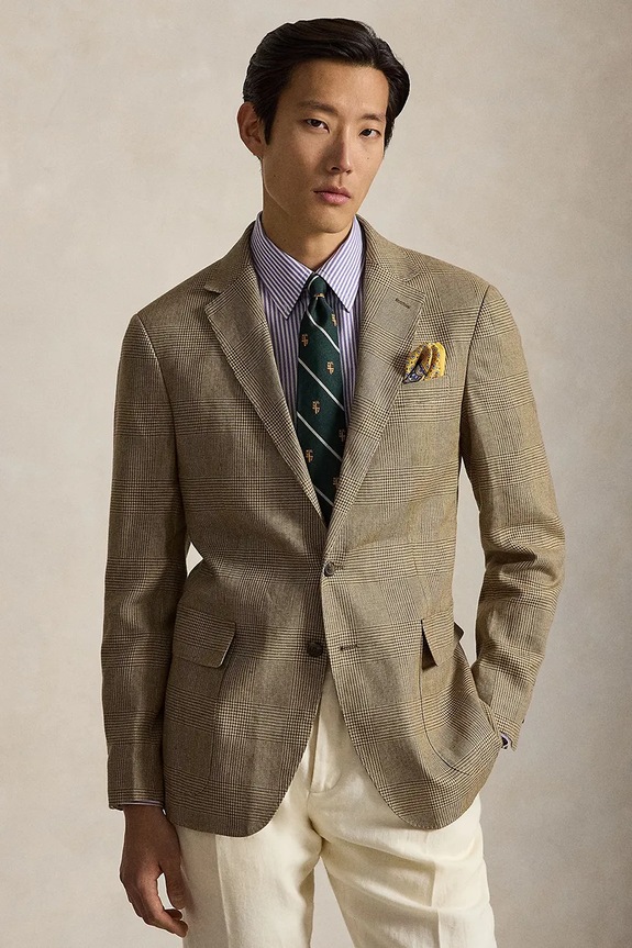 Polo Ralph Lauren sako pánské se lnem zelená 715B19077