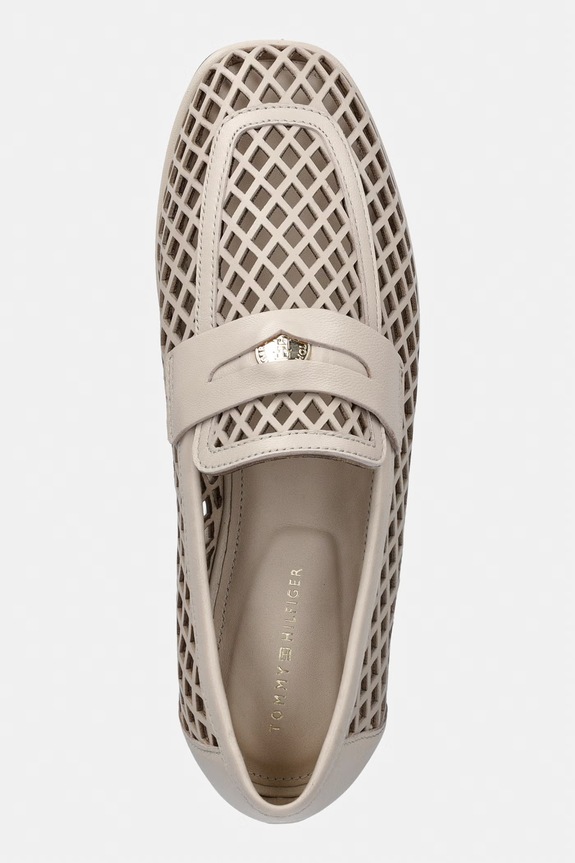 Tommy Hilfiger mokasinke za žene od kože TH COIN LTH LOAFER LASER CUT bež FW0FW09427