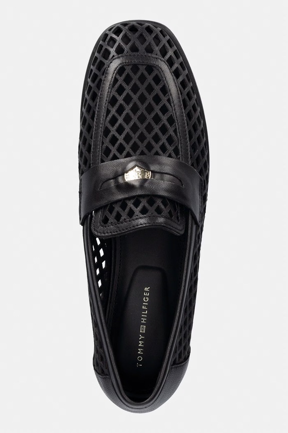 Tommy Hilfiger mokasinke za žene od kože TH COIN LTH LOAFER LASER CUT crna FW0FW09427