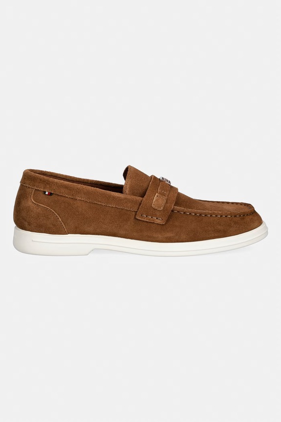 Tommy Hilfiger mokasinke za muškarce od brušene kože LIGHT SUEDE FLAG HARDWARE LOAFER FM0FM05897 smeđa AW26