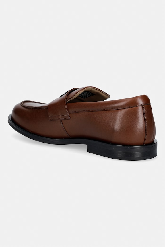 Scarpe Calvin Klein mocassini da uomo in pelle ESS RUBBER LOAFER HW PLAQ VA LTH HM0HM02177.GYU marrone