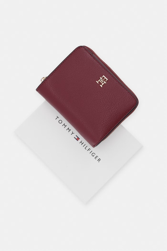 Tommy Hilfiger portfel damski z imitacji skóry AW0AW18758 bordowy