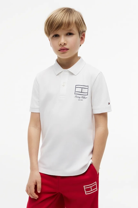 Tommy Hilfiger polo dětské s bavlnou bílá KB0KB10603.128.176.9BY2