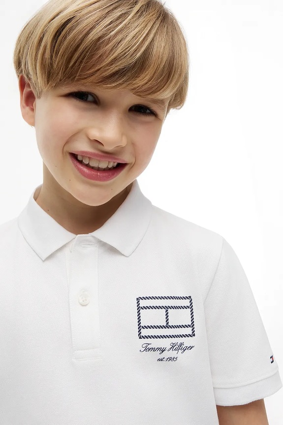 Tommy Hilfiger polo dětské s bavlnou KB0KB10603.128.176.9BY2 bílá