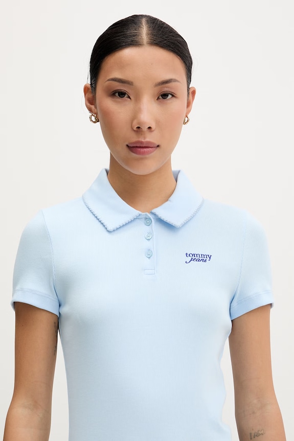 Tommy Jeans polo pentru femei, din bumbac cu elastan albastru DW0DW23140