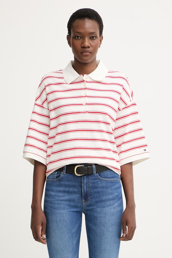 Tommy Hilfiger polo majica ženska pamučna crvena WW0WW50026