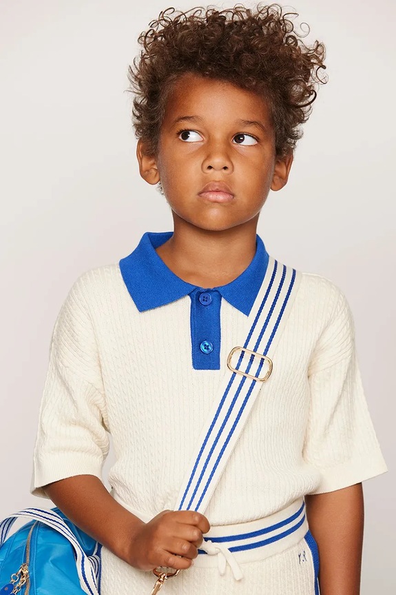 Mini Rodini polo swetrowe dziecięce bawełniane Cable 26620104 biały