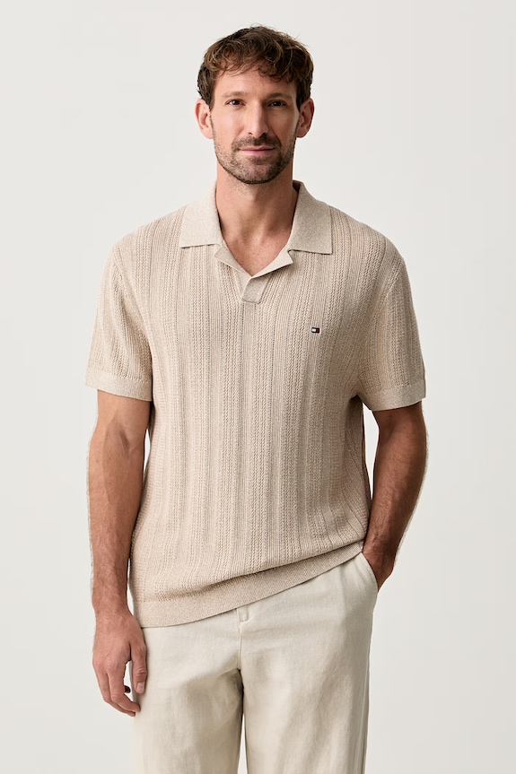 Tommy Hilfiger polo swetrowe męskie z lyocellem beżowy MW0MW43247