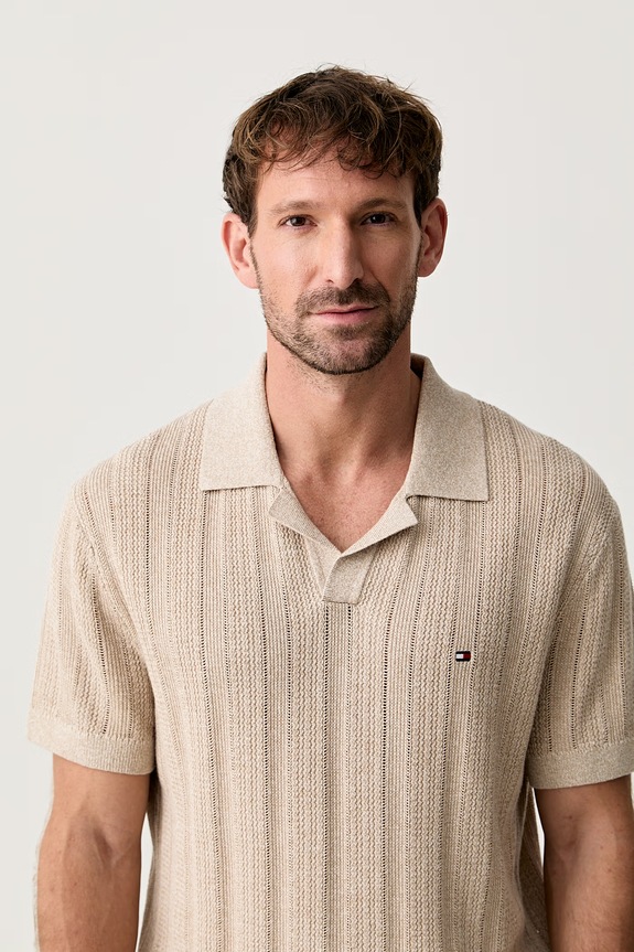 Tommy Hilfiger polo swetrowe męskie z lyocellem beżowy MW0MW43247