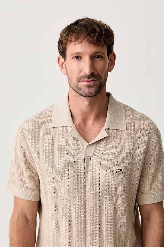 Tommy Hilfiger polo swetrowe męskie z lyocellem beżowy MW0MW43247