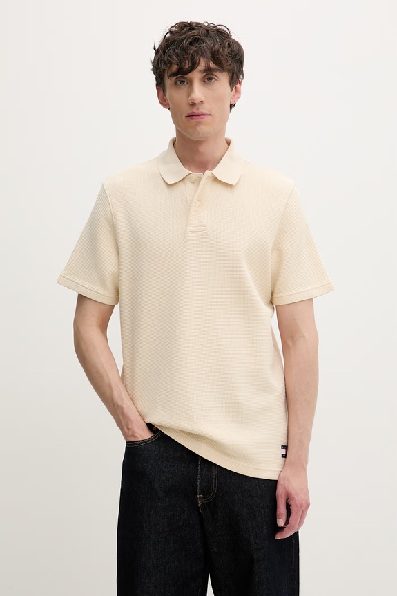 Tommy Jeans polo majica za muškarce od pamuka bež DM0DM23408